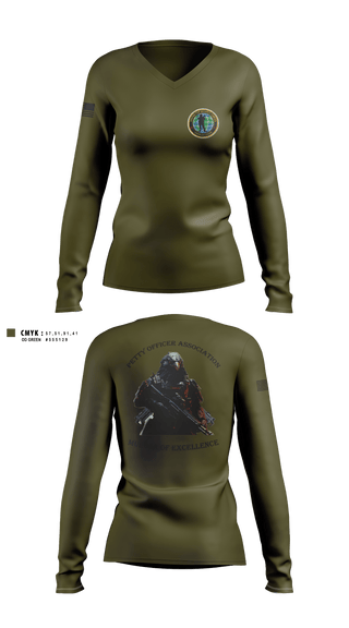 Women's Long Sleeve Vneck Shirt, Center for Security Forces Detachment Chesapeake, Navy, Teamtime, Team time, sublimation, custom sports apparel, team uniforms, spirit wear, spiritwear, sports uniforms, custom shirts, team store, custom team store, fundraiser sports, apparel fundraiser