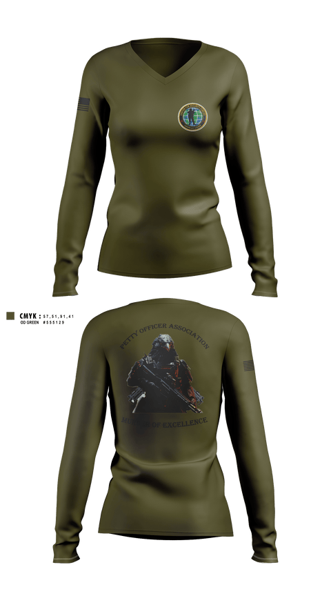 Women's Long Sleeve Vneck Shirt, Center for Security Forces Detachment Chesapeake, Navy, Teamtime, Team time, sublimation, custom sports apparel, team uniforms, spirit wear, spiritwear, sports uniforms, custom shirts, team store, custom team store, fundraiser sports, apparel fundraiser
