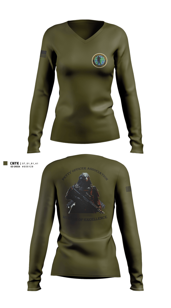 Women's Long Sleeve Vneck Shirt, Center for Security Forces Detachment Chesapeake, Navy, Teamtime, Team time, sublimation, custom sports apparel, team uniforms, spirit wear, spiritwear, sports uniforms, custom shirts, team store, custom team store, fundraiser sports, apparel fundraiser