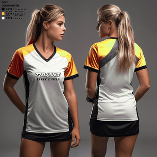 Women's Short Sleeve Vneck Shirt, Trojans, Track & Field, Teamtime, Team time, sublimation, custom sports apparel, team uniforms, spirit wear, spiritwear, sports uniforms, custom shirts, team store, custom team store, fundraiser sports, apparel fundraiser