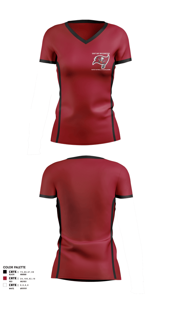 Women's Short Sleeve Vneck Shirt, East Bay Buccaneers Youth Football & Cheerleading, Football, Teamtime, Team time, sublimation, custom sports apparel, team uniforms, spirit wear, spiritwear, sports uniforms, custom shirts, team store, custom team store, fundraiser sports, apparel fundraiser