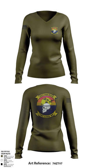 Women's Long Sleeve Vneck Shirt, 1st LAAD, Marines, Teamtime, Team time, sublimation, custom sports apparel, team uniforms, spirit wear, spiritwear, sports uniforms, custom shirts, team store, custom team store, fundraiser sports, apparel fundraiser