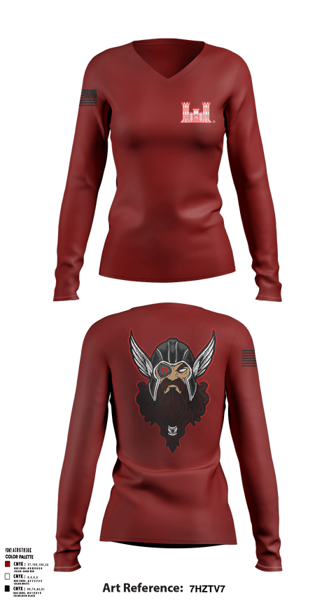 Women's Long Sleeve Vneck Shirt, 689 EN CO, Army, Teamtime, Team time, sublimation, custom sports apparel, team uniforms, spirit wear, spiritwear, sports uniforms, custom shirts, team store, custom team store, fundraiser sports, apparel fundraiser
