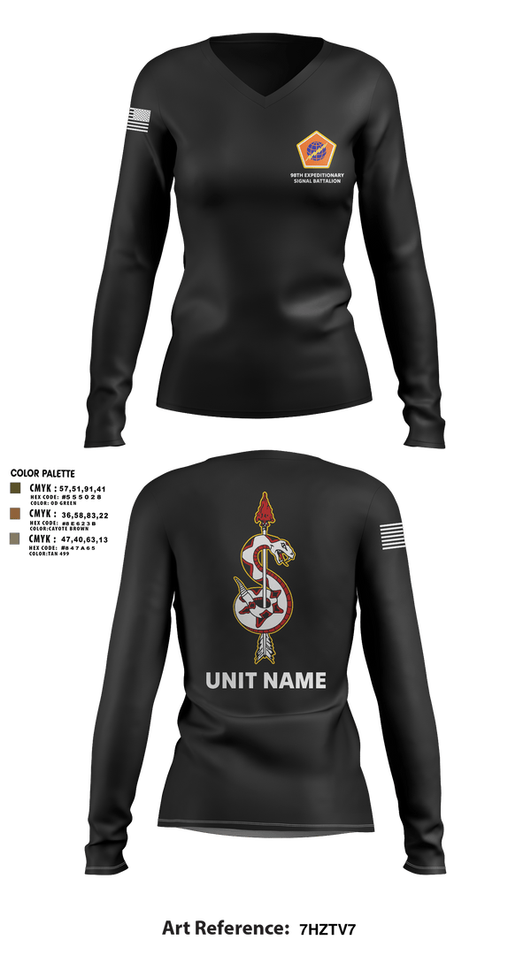 Women's Long Sleeve Vneck Shirt, 98th Expeditionary Signal Battalion, Army, Teamtime, Team time, sublimation, custom sports apparel, team uniforms, spirit wear, spiritwear, sports uniforms, custom shirts, team store, custom team store, fundraiser sports, apparel fundraiser