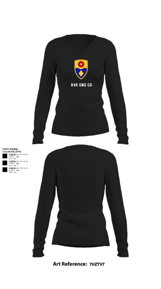 Women's Long Sleeve Vneck Shirt, 649 ENG CO, Army, Teamtime, Team time, sublimation, custom sports apparel, team uniforms, spirit wear, spiritwear, sports uniforms, custom shirts, team store, custom team store, fundraiser sports, apparel fundraiser