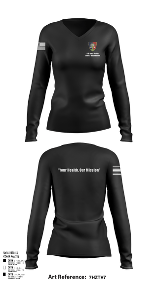 Women's Long Sleeve Vneck Shirt, U.S. Army Health Clinic - Baumholder, Army, Teamtime, Team time, sublimation, custom sports apparel, team uniforms, spirit wear, spiritwear, sports uniforms, custom shirts, team store, custom team store, fundraiser sports, apparel fundraiser