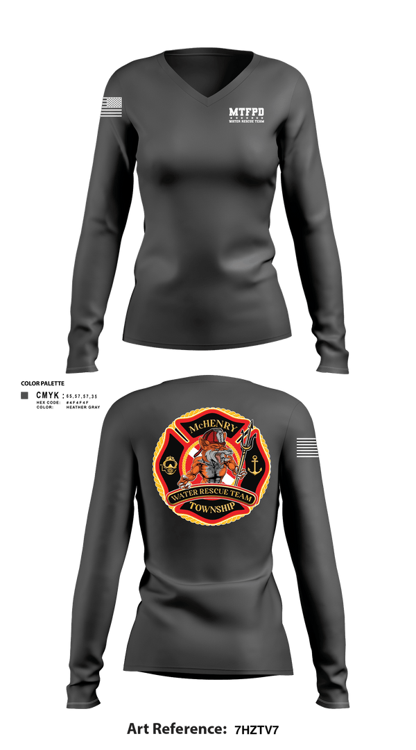 Women's Long Sleeve Vneck Shirt, MTFPD Water Rescue Teams, Fire Department, Teamtime, Team time, sublimation, custom sports apparel, team uniforms, spirit wear, spiritwear, sports uniforms, custom shirts, team store, custom team store, fundraiser sports, apparel fundraiser