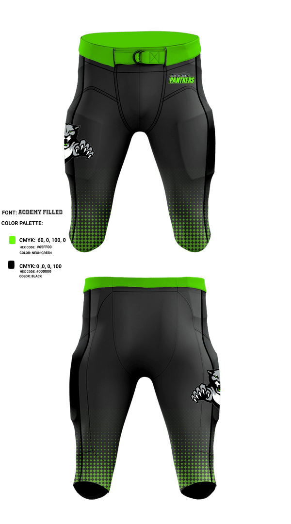 Football Pants, Martin County Panthers Football And Cheer, Football, Teamtime, Team time, sublimation, custom sports apparel, team uniforms, spirit wear, spiritwear, sports uniforms, custom shirts, team store, custom team store, fundraiser sports, apparel fundraiser