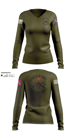 Women's Long Sleeve Vneck Shirt, Alpha Company 1-138th Infantry Regiment, , Teamtime, Team time, sublimation, custom sports apparel, team uniforms, spirit wear, spiritwear, sports uniforms, custom shirts, team store, custom team store, fundraiser sports, apparel fundraiser