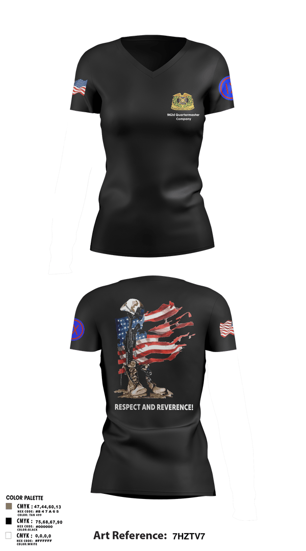 Women's Short Sleeve Vneck Shirt, 962D QUARTERMASTER COMPANY (MORTUARY AFFAIRS), Army, Teamtime, Team time, sublimation, custom sports apparel, team uniforms, spirit wear, spiritwear, sports uniforms, custom shirts, team store, custom team store, fundraiser sports, apparel fundraiser