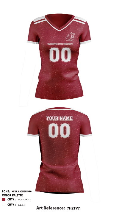 Washington State University Volleyball 5484408 Women's Short Sleeve V-neck Shirt - 2