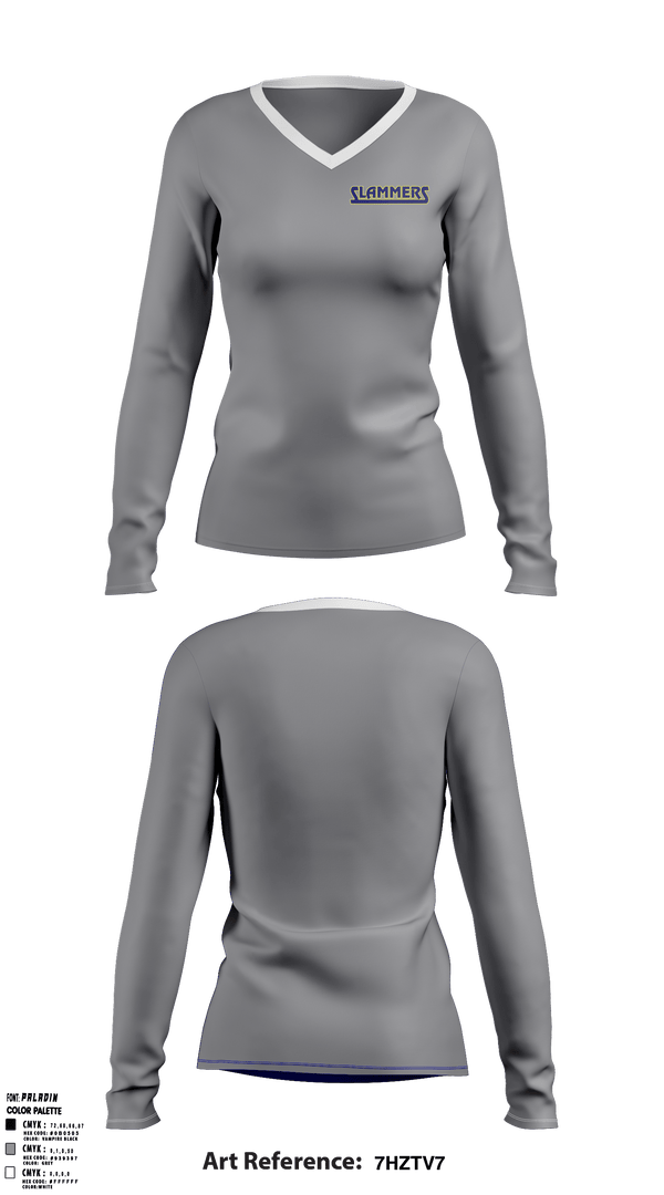 Women's Long Sleeve Vneck Shirt, Slammers FP, Softball, Teamtime, Team time, sublimation, custom sports apparel, team uniforms, spirit wear, spiritwear, sports uniforms, custom shirts, team store, custom team store, fundraiser sports, apparel fundraiser