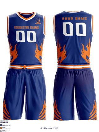 Basketball Uniform, Virginia State Trojans, Men's Basketball, Teamtime, Team time, sublimation, custom sports apparel, team uniforms, spirit wear, spiritwear, sports uniforms, custom shirts, team store, custom team store, fundraiser sports, apparel fundraiser