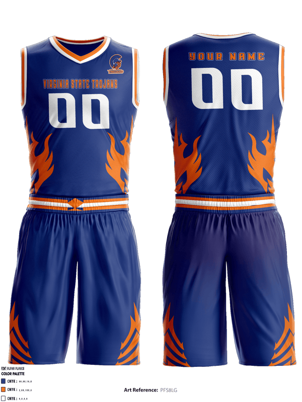 Basketball Uniform, Virginia State Trojans, Men's Basketball, Teamtime, Team time, sublimation, custom sports apparel, team uniforms, spirit wear, spiritwear, sports uniforms, custom shirts, team store, custom team store, fundraiser sports, apparel fundraiser