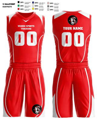 Basketball Uniform, Venom Sports Training, Men's Basketball, Teamtime, Team time, sublimation, custom sports apparel, team uniforms, spirit wear, spiritwear, sports uniforms, custom shirts, team store, custom team store, fundraiser sports, apparel fundraiser