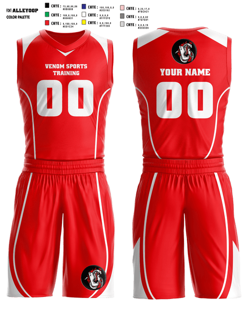 Basketball Uniform, Venom Sports Training, Men's Basketball, Teamtime, Team time, sublimation, custom sports apparel, team uniforms, spirit wear, spiritwear, sports uniforms, custom shirts, team store, custom team store, fundraiser sports, apparel fundraiser