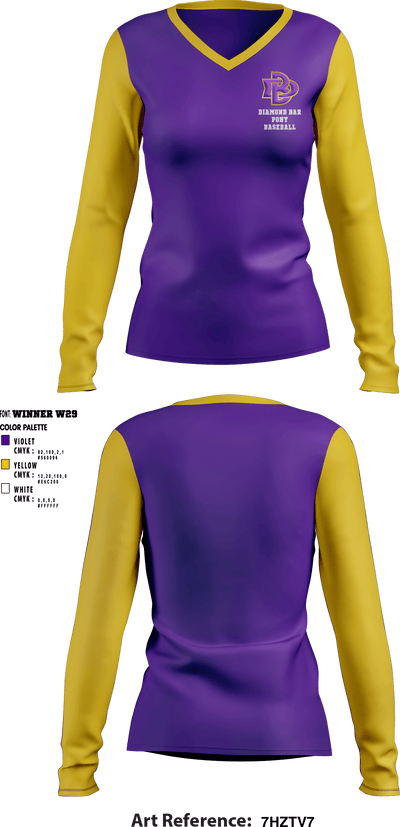 Diamond Bar Pony Baseball 12700368 Women's Long Sleeve V-neck Shirt - 1