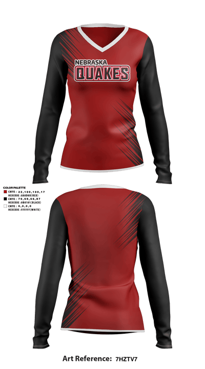 Nebraska Quakes Softball 3496061 Women's Long Sleeve V-neck Shirt - 1