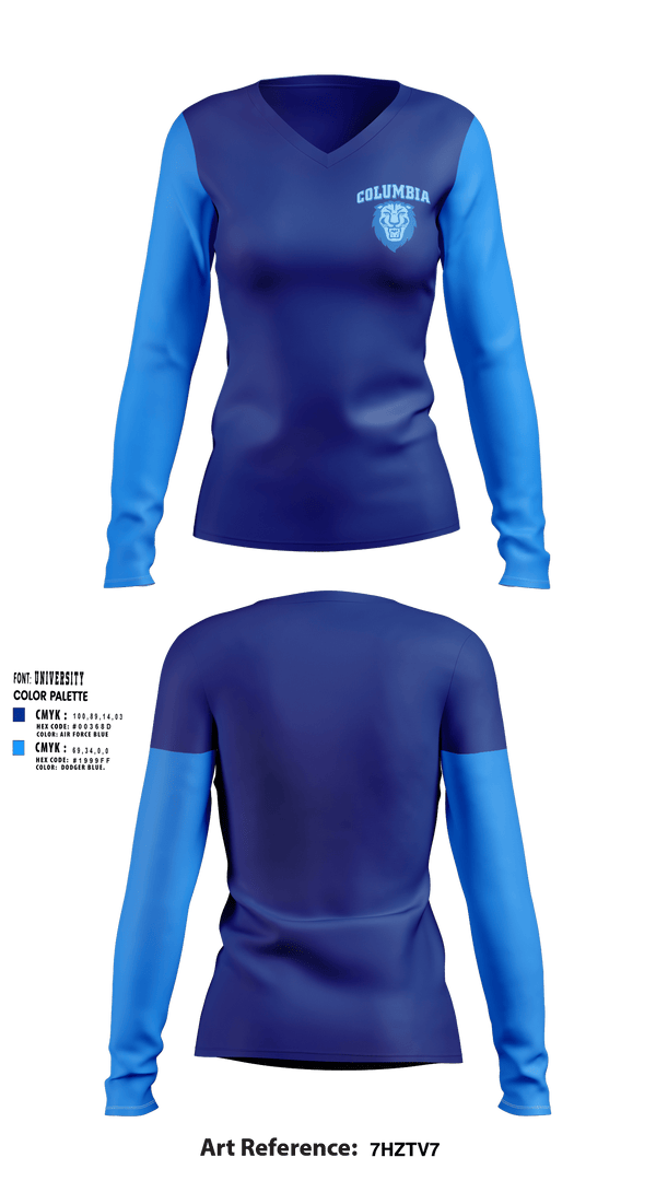 Women's Long Sleeve Vneck Shirt, Columbia University Softball, Softball, Teamtime, Team time, sublimation, custom sports apparel, team uniforms, spirit wear, spiritwear, sports uniforms, custom shirts, team store, custom team store, fundraiser sports, apparel fundraiser