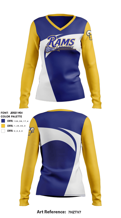 South Eastern Rams Lacrosse 97476844 Women's Long Sleeve V-neck Shirt - 1