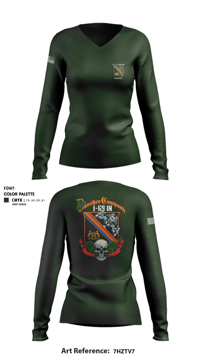 B CO 1-69th IN 22513555 Women's Long Sleeve V-neck Shirt - 7