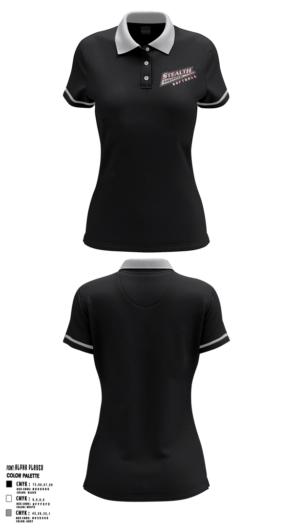 Women's Short Sleeve Performance Polo, Stealth Softball Org, Softball, Teamtime, Team time, sublimation, custom sports apparel, team uniforms, spirit wear, spiritwear, sports uniforms, custom shirts, team store, custom team store, fundraiser sports, apparel fundraiser