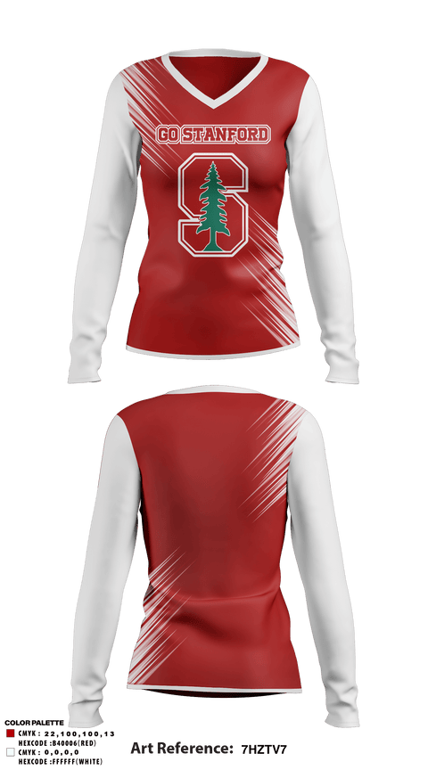 Women's Long Sleeve Vneck Shirt, Go Stanford, Spirit Store, Teamtime, Team time, sublimation, custom sports apparel, team uniforms, spirit wear, spiritwear, sports uniforms, custom shirts, team store, custom team store, fundraiser sports, apparel fundraiser