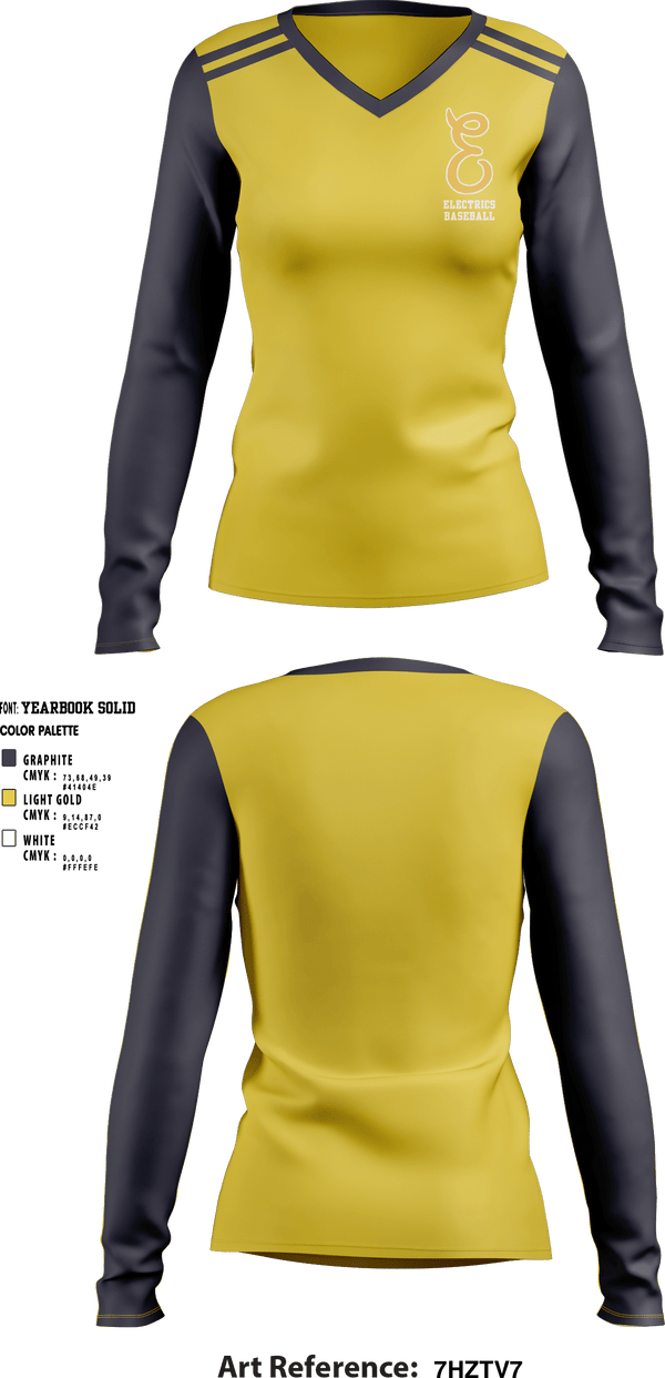 Women's Long Sleeve Vneck Shirt, Electrics, Baseball, Teamtime, Team time, sublimation, custom sports apparel, team uniforms, spirit wear, spiritwear, sports uniforms, custom shirts, team store, custom team store, fundraiser sports, apparel fundraiser
