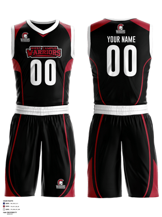 Basketball Uniform, West Campus High School Basketball, Men's Basketball, Teamtime, Team time, sublimation, custom sports apparel, team uniforms, spirit wear, spiritwear, sports uniforms, custom shirts, team store, custom team store, fundraiser sports, apparel fundraiser