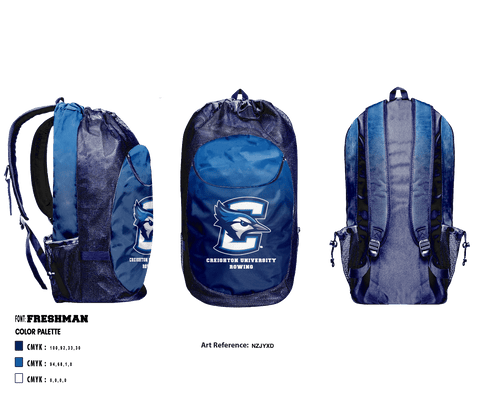 Gear Bag, Creighton University Rowing, School Spirit Store, Teamtime, Team time, sublimation, custom sports apparel, team uniforms, spirit wear, spiritwear, sports uniforms, custom shirts, team store, custom team store, fundraiser sports, apparel fundraiser