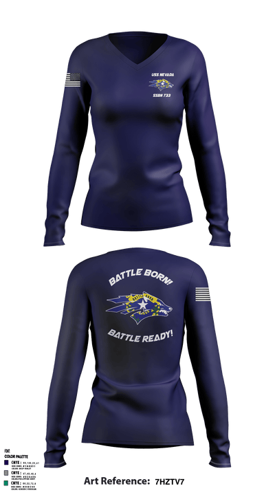 USS NEVADA SSBN 733 65073503 Women's Long Sleeve V-neck Shirt - 2