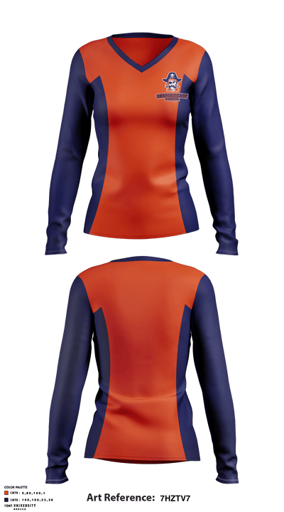 Orange Coast College Cheer 35245430 Women's Long Sleeve V-neck Shirt - 1