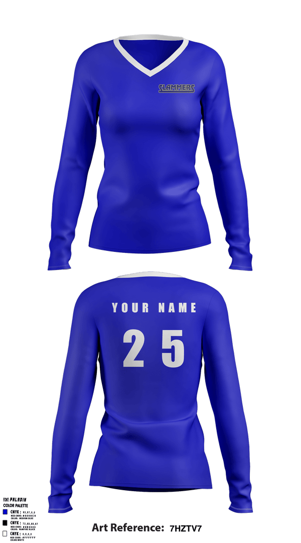 Women's Long Sleeve Vneck Shirt, Slammers FP, Softball, Teamtime, Team time, sublimation, custom sports apparel, team uniforms, spirit wear, spiritwear, sports uniforms, custom shirts, team store, custom team store, fundraiser sports, apparel fundraiser