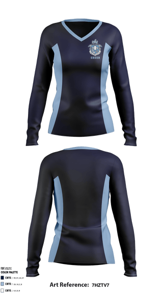 Women's Long Sleeve Vneck Shirt, Iroquois High School Cheer, School Spirit Store, Teamtime, Team time, sublimation, custom sports apparel, team uniforms, spirit wear, spiritwear, sports uniforms, custom shirts, team store, custom team store, fundraiser sports, apparel fundraiser