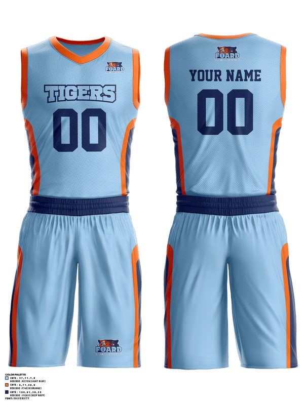 Basketball Uniform, Tigers, Men's Basketball, Teamtime, Team time, sublimation, custom sports apparel, team uniforms, spirit wear, spiritwear, sports uniforms, custom shirts, team store, custom team store, fundraiser sports, apparel fundraiser