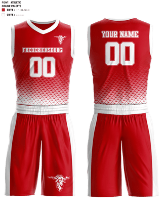 Basketball Uniform, Fredericksburg Middle School Basketball, Men's Basketball, Teamtime, Team time, sublimation, custom sports apparel, team uniforms, spirit wear, spiritwear, sports uniforms, custom shirts, team store, custom team store, fundraiser sports, apparel fundraiser