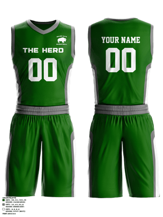 Basketball Uniform, The Herd, Men's Basketball, Teamtime, Team time, sublimation, custom sports apparel, team uniforms, spirit wear, spiritwear, sports uniforms, custom shirts, team store, custom team store, fundraiser sports, apparel fundraiser