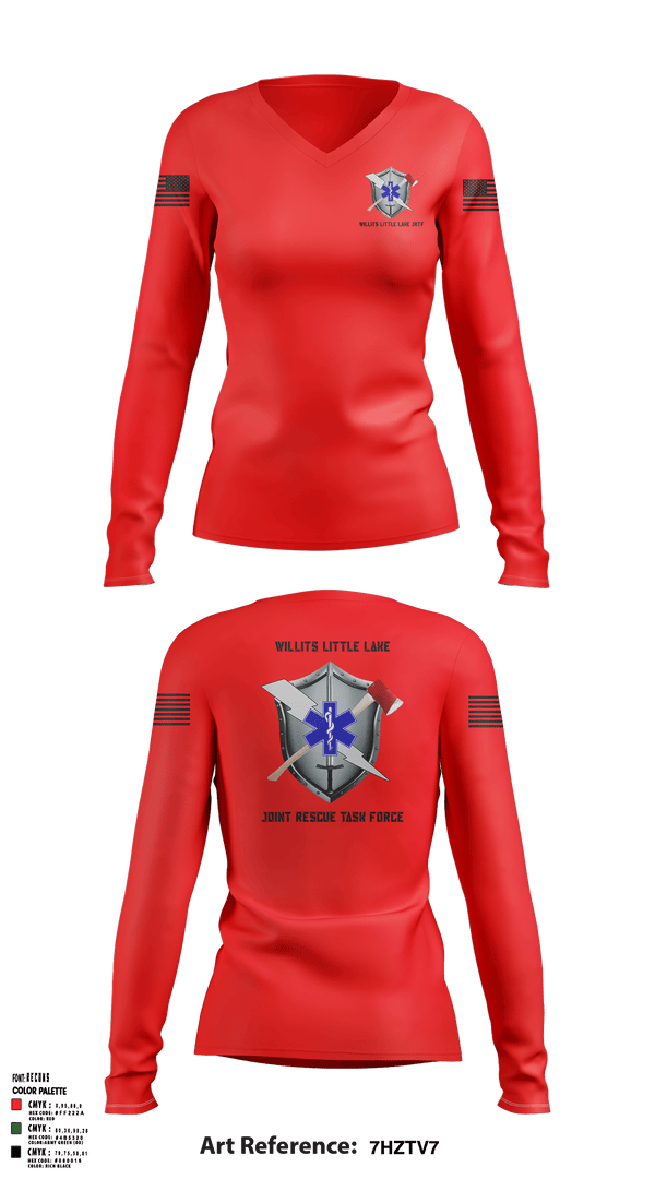 Women's Long Sleeve Vneck Shirt, Willits Little Lake JRTF, Police, Teamtime, Team time, sublimation, custom sports apparel, team uniforms, spirit wear, spiritwear, sports uniforms, custom shirts, team store, custom team store, fundraiser sports, apparel fundraiser