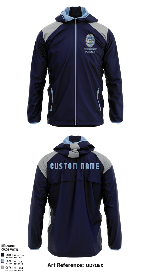 Windbreaker, Police Youth Football, School Spirit Store, Teamtime, Team time, sublimation, custom sports apparel, team uniforms, spirit wear, spiritwear, sports uniforms, custom shirts, team store, custom team store, fundraiser sports, apparel fundraiser