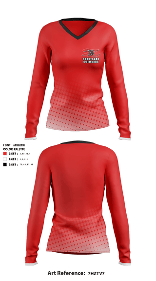 Women's Long Sleeve Vneck Shirt, Sharyland High School Swimming, School Spirit Store, Teamtime, Team time, sublimation, custom sports apparel, team uniforms, spirit wear, spiritwear, sports uniforms, custom shirts, team store, custom team store, fundraiser sports, apparel fundraiser