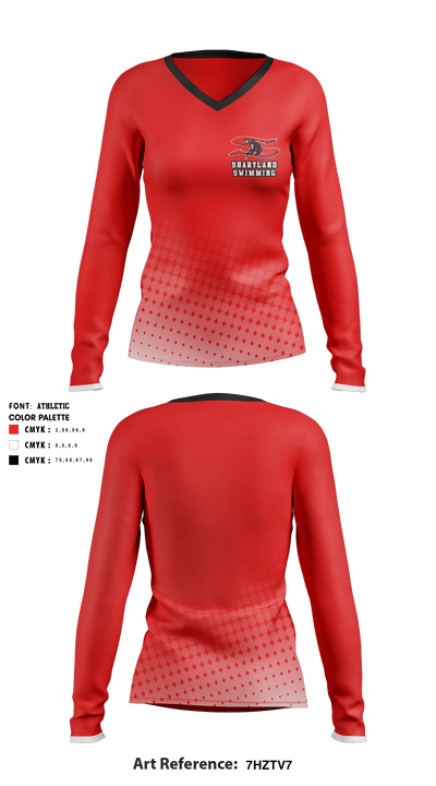 Sharyland High School Swimming 27265437 Women's Long Sleeve V-neck Shirt - 1