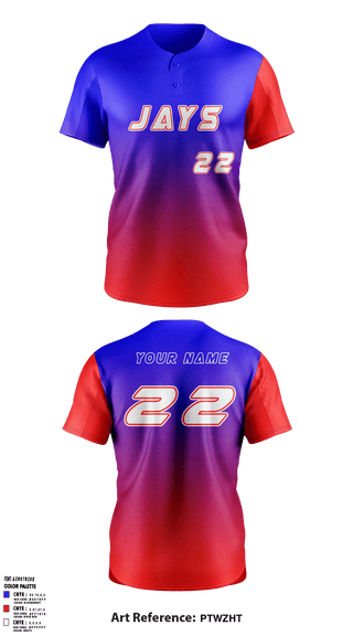 Two Button Softball Jersey, Jays, Softball, Teamtime, Team time, sublimation, custom sports apparel, team uniforms, spirit wear, spiritwear, sports uniforms, custom shirts, team store, custom team store, fundraiser sports, apparel fundraiser