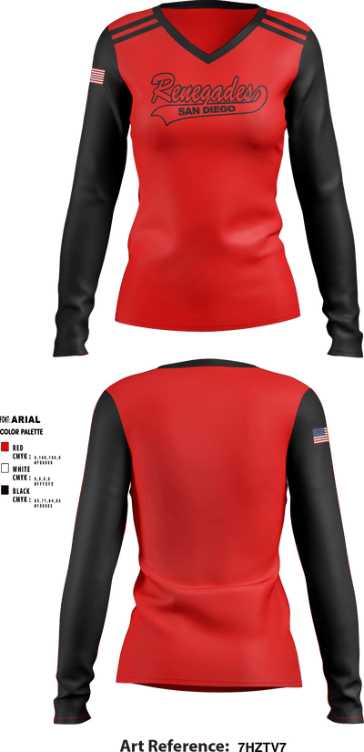 San Diego Renegades 57590019 Women's Long Sleeve V-neck Shirt - 2
