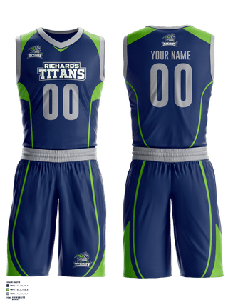 Basketball Uniform, Richards Titans Basketball, Men's Basketball, Teamtime, Team time, sublimation, custom sports apparel, team uniforms, spirit wear, spiritwear, sports uniforms, custom shirts, team store, custom team store, fundraiser sports, apparel fundraiser