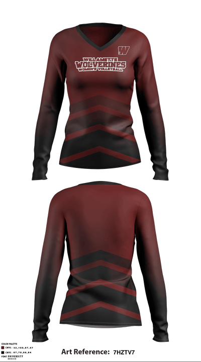Willamette Wolverines 47508397 Women's Long Sleeve V-neck Shirt - 1