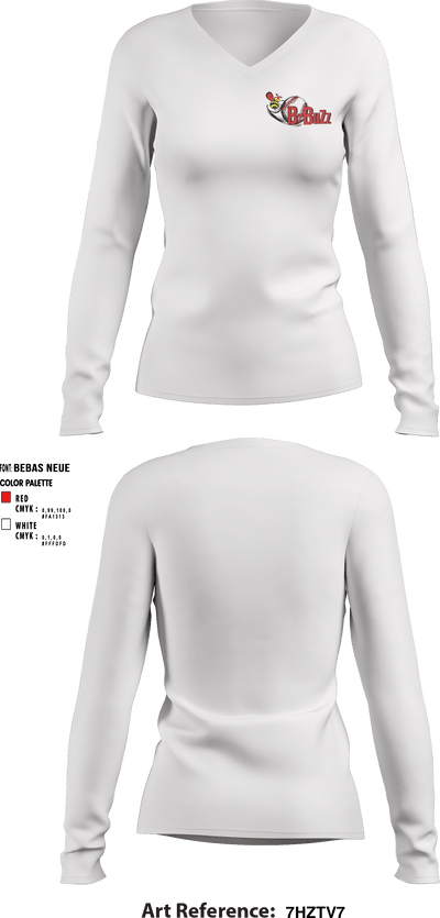 B Buzz Baseball League 70409945 Women's Long Sleeve V-neck Shirt - 2
