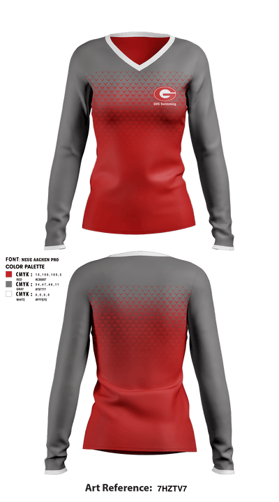 GHS Swimming 23738649 Women's Long Sleeve V-neck Shirt - 1