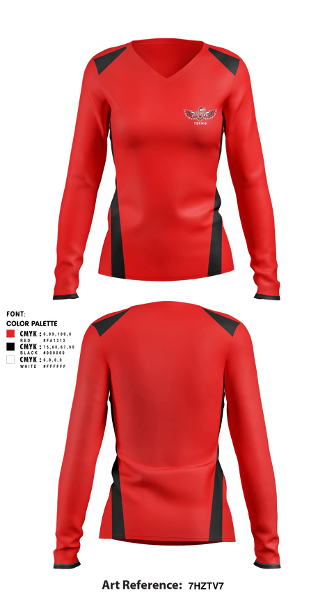 Women's Long Sleeve Vneck Shirt, Renton Redhawks, Tennis, Teamtime, Team time, sublimation, custom sports apparel, team uniforms, spirit wear, spiritwear, sports uniforms, custom shirts, team store, custom team store, fundraiser sports, apparel fundraiser