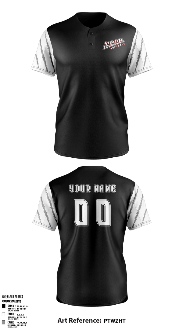 Two Button Softball Jersey, Stealth Softball Org, Softball, Teamtime, Team time, sublimation, custom sports apparel, team uniforms, spirit wear, spiritwear, sports uniforms, custom shirts, team store, custom team store, fundraiser sports, apparel fundraiser