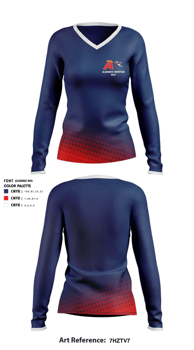 Alamance Christian Golf 92422311 Women's Long Sleeve V-neck Shirt - 1
